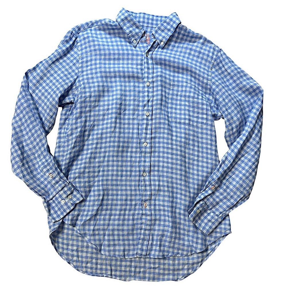 J. Mclaughlin Linen Gingham Button Down Shirt Siz… - image 1